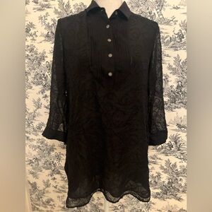 J McLaughlin women’s sheer lined black silk cotton blouse Size Medium